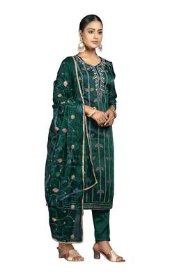 Women's rama green digital print modal cotton jacquard dress material 4
