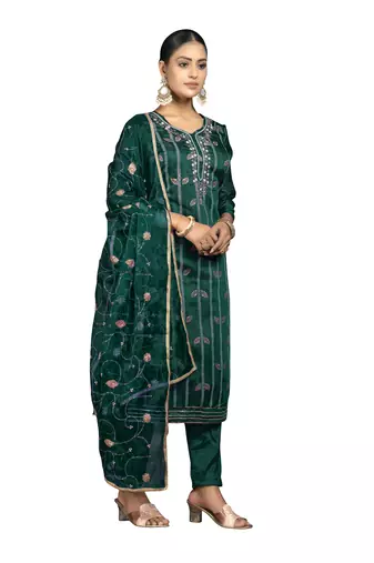 Women's rama green digital print modal cotton jacquard dress material