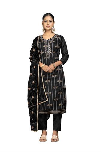 Women's black unstitched digital print modal cotton jacquard dress material 