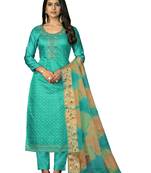 Women's sea green unstitched hand work modal cotton jacquard dress material 
