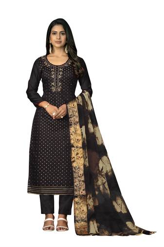 Women's black unstitched hand work modal cotton jacquard dress material 