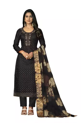 Women's black unstitched hand work modal cotton jacquard dress material 