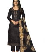 Women's black unstitched hand work modal cotton jacquard dress material 