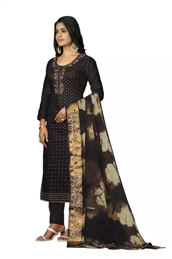 Women's black hand work modal cotton jacquard dress material