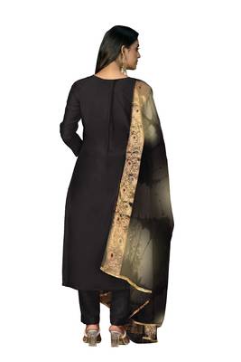 Women's black hand work modal cotton jacquard dress material 3