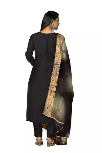 Women's black hand work modal cotton jacquard dress material
