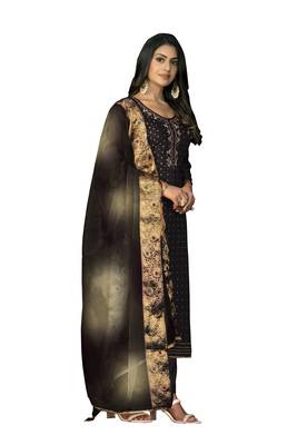 Women's black hand work modal cotton jacquard dress material 4