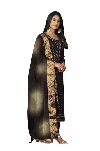 Women's black hand work modal cotton jacquard dress material