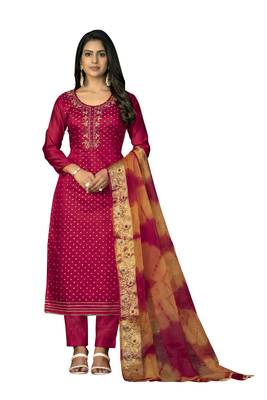 Women's pink hand work modal cotton jacquard dress material 1