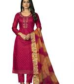 Women's pink unstitched hand work modal cotton jacquard dress material 