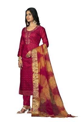 Women's pink hand work modal cotton jacquard dress material 2