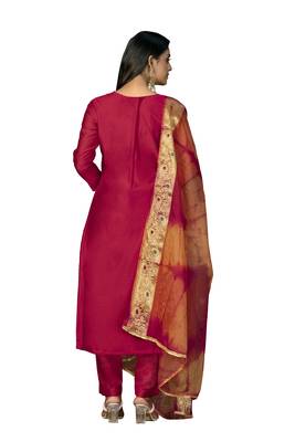 Women's pink hand work modal cotton jacquard dress material 3