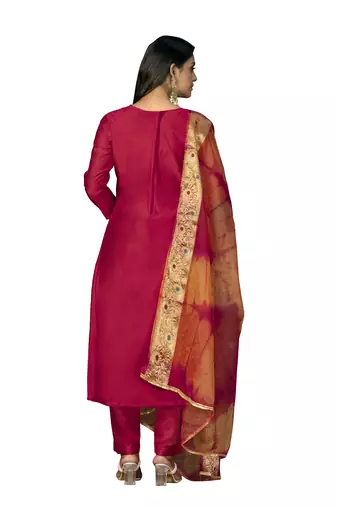 Women's pink hand work modal cotton jacquard dress material