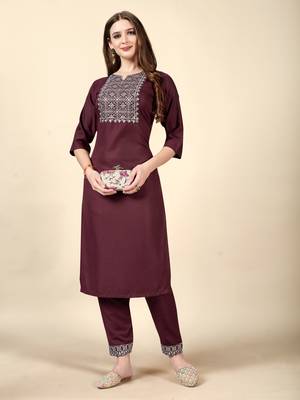 Brown  embroidery work  cotton rayon slub based  aline kurti  womens kurti set 1
