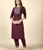 Brown  embroidery work  cotton rayon slub based  aline kurti  womens kurti set