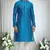 Blue silk blend floral motif pattern kurta set for men