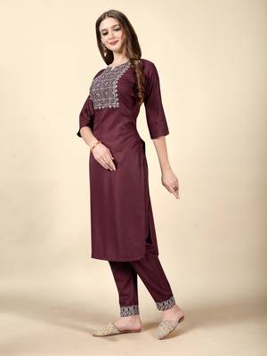 Brown  embroidery work  cotton rayon slub based  aline kurti  womens kurti set 2