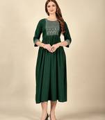Bottle green  embroidery work  cotton rayon slub based  anarkali kurti  womens kurti