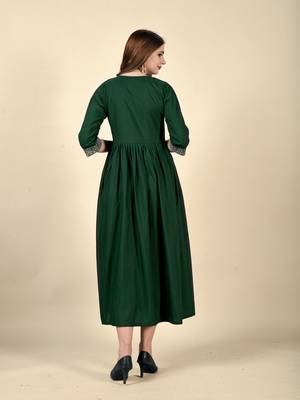 Bottle green  embroidery work  cotton rayon slub based  anarkali kurti  womens kurti 5