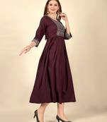Brown  embroidery work  cotton rayon slub based  anarkali kurti  womens kurti