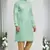 Green silk blend plain floral pattern kurta and churidar set for men