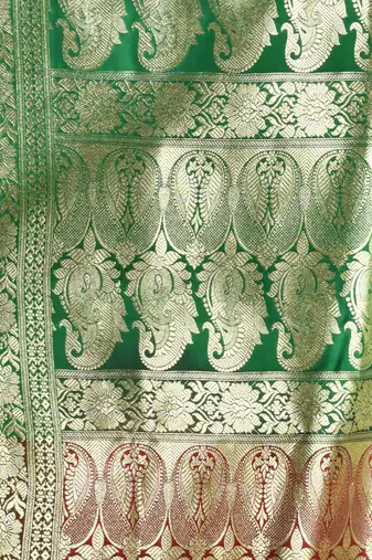 Cherry red silk banarasi saree with zari woven designs