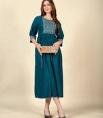 Petrol blue  embroidery work  cotton rayon slub based  anarkali kurti  womens kurti