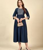 Navy blue  embroidery work  cotton rayon slub based  anarkali kurti  womens kurti