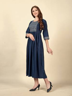 Navy blue  embroidery work  cotton rayon slub based  anarkali kurti  womens kurti 2