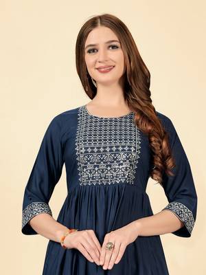 Navy blue  embroidery work  cotton rayon slub based  anarkali kurti  womens kurti 3