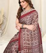 Beige Chiffon Aztec Printed Saree With Unstitched Blouse Piece