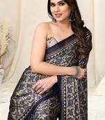 Beige Chiffon Aztec Printed Saree With Unstitched Blouse Piece