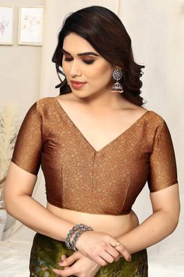 Mehandi green chiffon floral printed saree with unstitched blouse piece 5