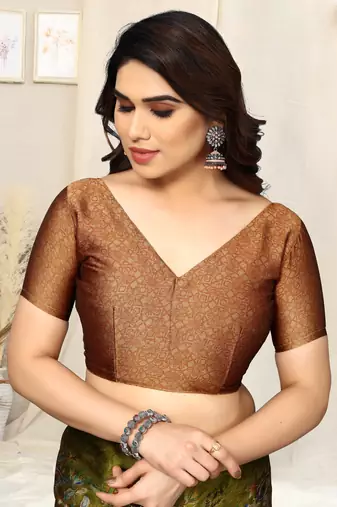 Mehandi green chiffon floral printed saree with unstitched blouse piece
