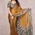Dark Mustard Chiffon Solid/Leaf Printed Saree With Unstitched Blouse Piece