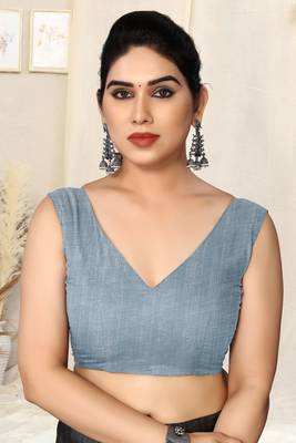 Light Greyish Blue Chiffon Abstract Print Silver Zari Border Saree With Unstitched Blouse Piece 5
