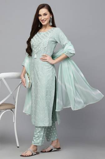 Stylum women's agro bandhej printed rayon kurta pant dupatta set