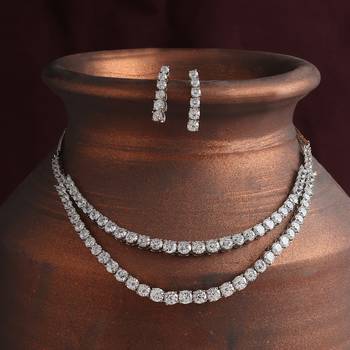 Brass cubic zirconia sparkling american diamonds necklace and earrings set 1
