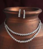 Brass cubic zirconia sparkling american diamonds necklace and earrings set