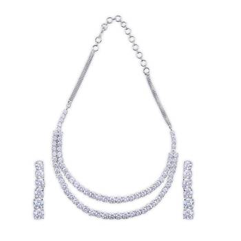 Brass cubic zirconia sparkling american diamonds necklace and earrings set 2