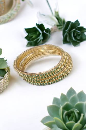 Opal touch golden green extravaganza bangles set (pack of 4)