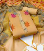 Beige Banarasi Jacquard Unstitched Dress Material