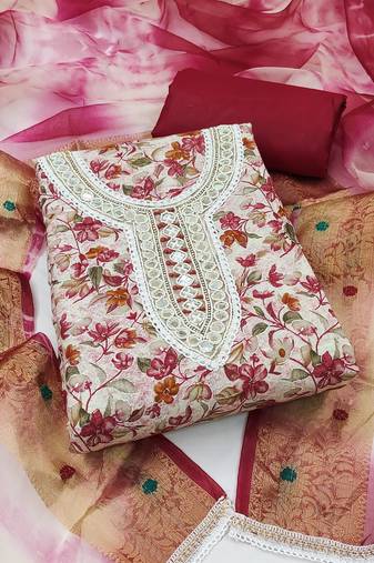 Red Cotton Unstitched Dress Material
