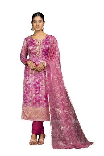 Women's multi unstitched digital print organza banarasi jacquard dress material 