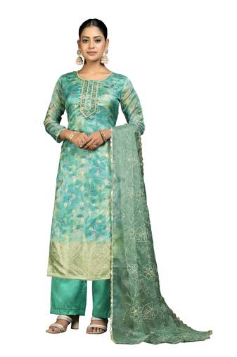 Women's multi unstitched digital print organza banarasi jacquard dress material 