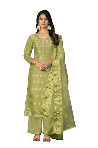 Women's pista green unstitched hand work modal cotton jacquard dress material 
