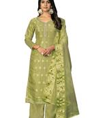Women's pista green unstitched hand work modal cotton jacquard dress material 