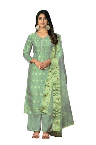 Women's sea green unstitched hand work modal cotton jacquard dress material 