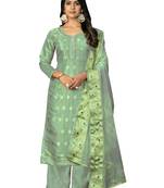 Women's sea green unstitched hand work modal cotton jacquard dress material 