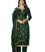 Women's bottle green unstitched banarasi jari weaving work organza jacquard dress material 